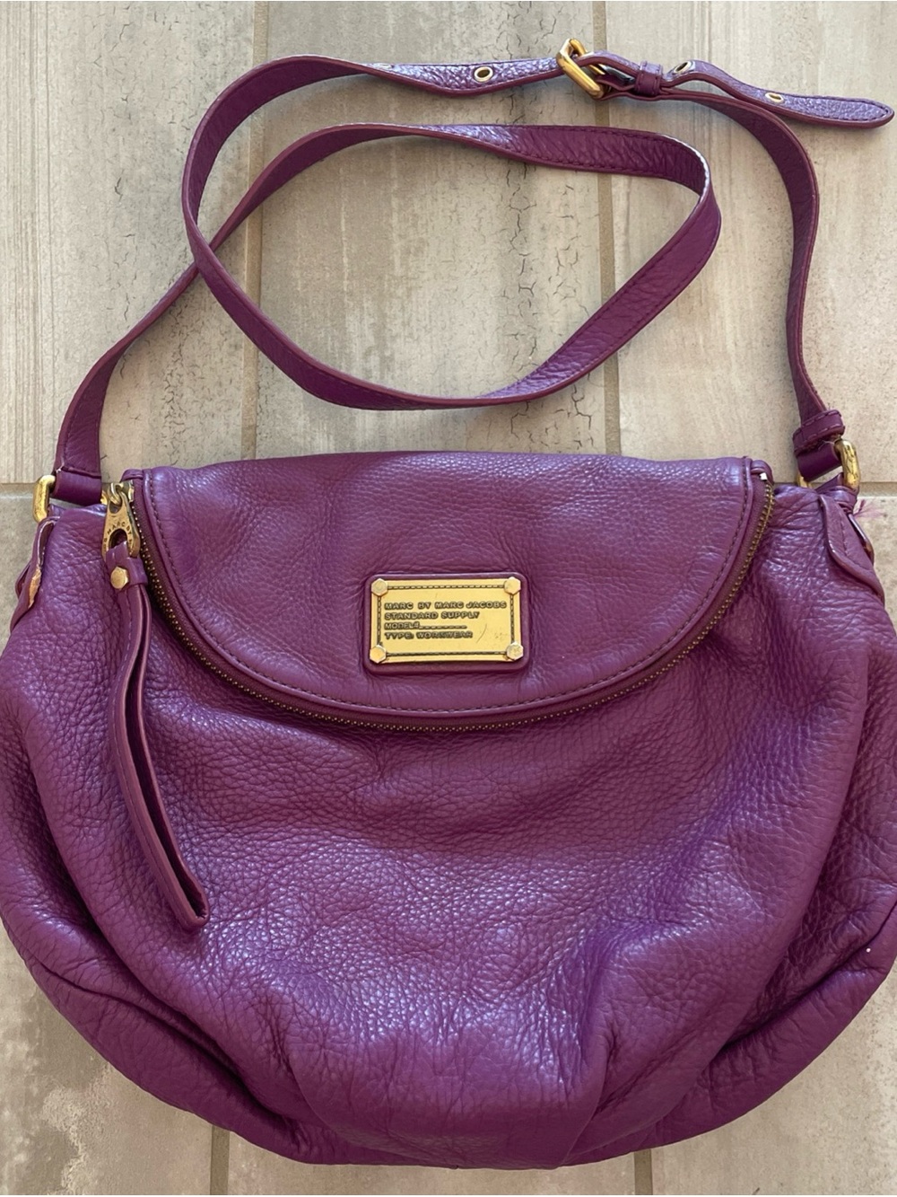 Marc by Marc Jacobs Purple Pebbled Leather Classic Q Natasha Crossbody Bag